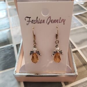 Gold Crystal Angel Wing Earrings